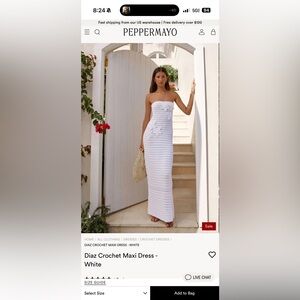 PEPPERMAYO Strapless White Crochet Maxi Dress